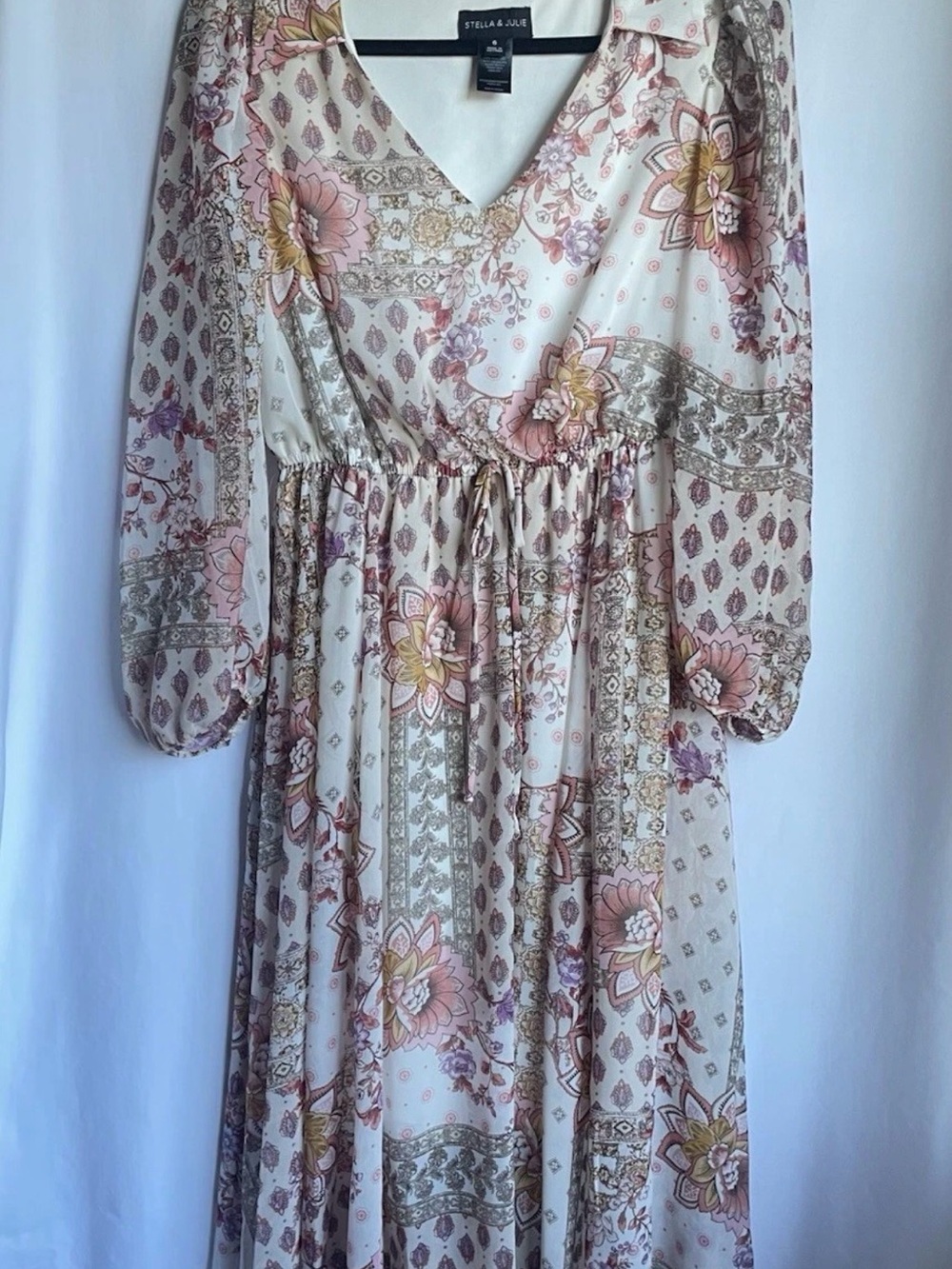 Stella & Jude Cream Floral Long Sleeve Maxi Dress